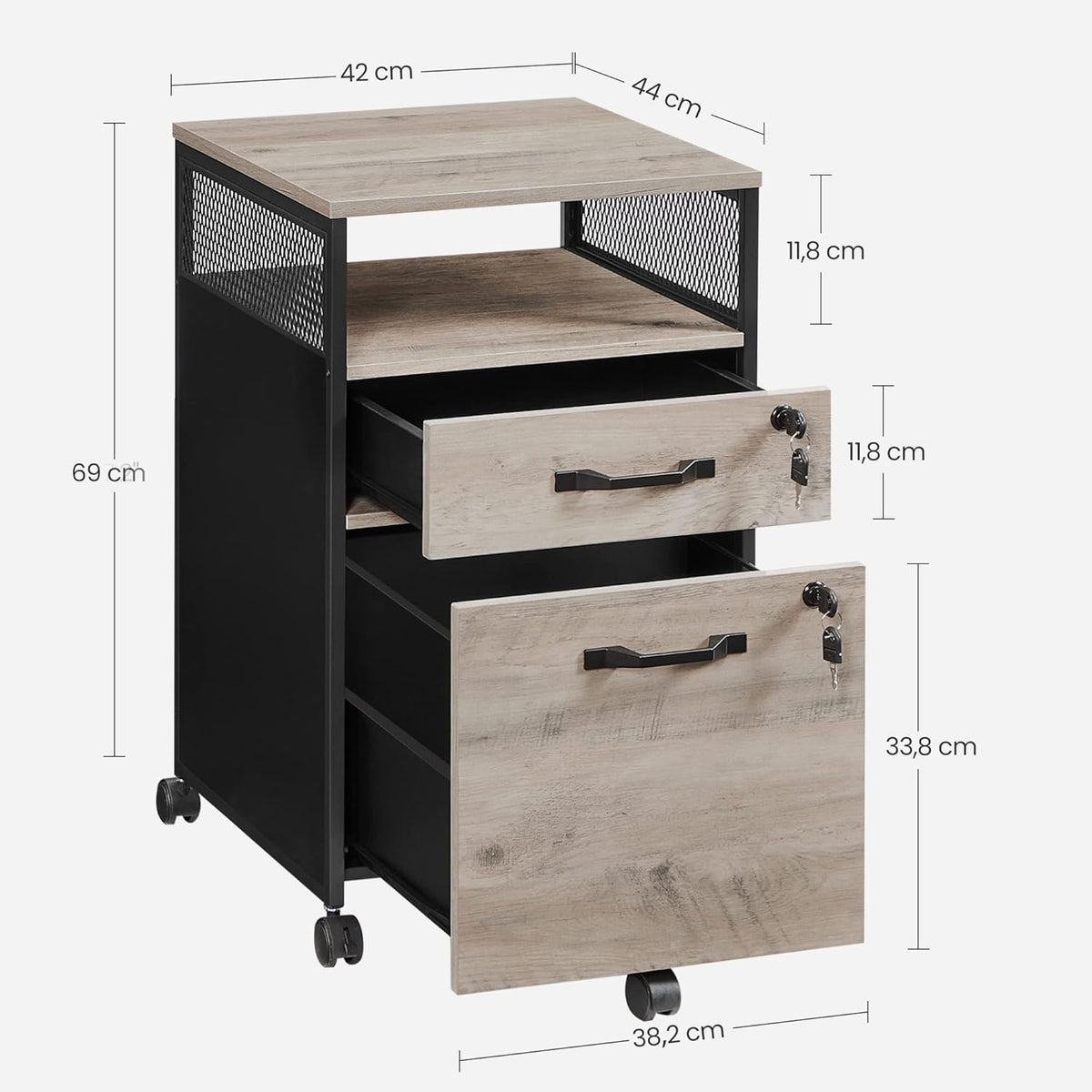 Rollcontainer 2 Schubladen A4 Hängeregister Grau von Songmics