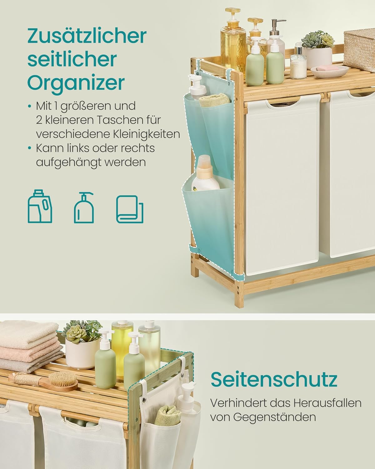 Wäschesortierer 4 Fächer 200 l Bambus Naturbeige von Songmics
