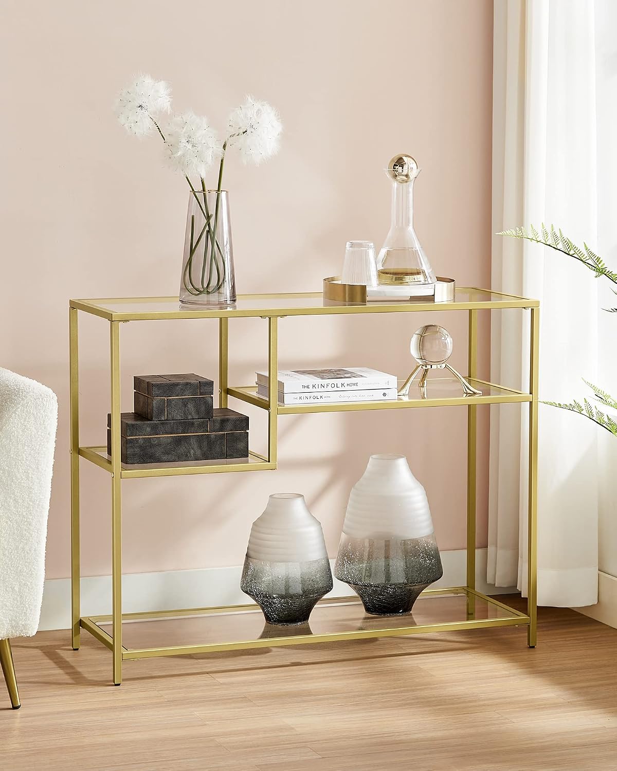 Konsolentisch 100x35x80 cm Hartglas Gold Stahl von Songmics