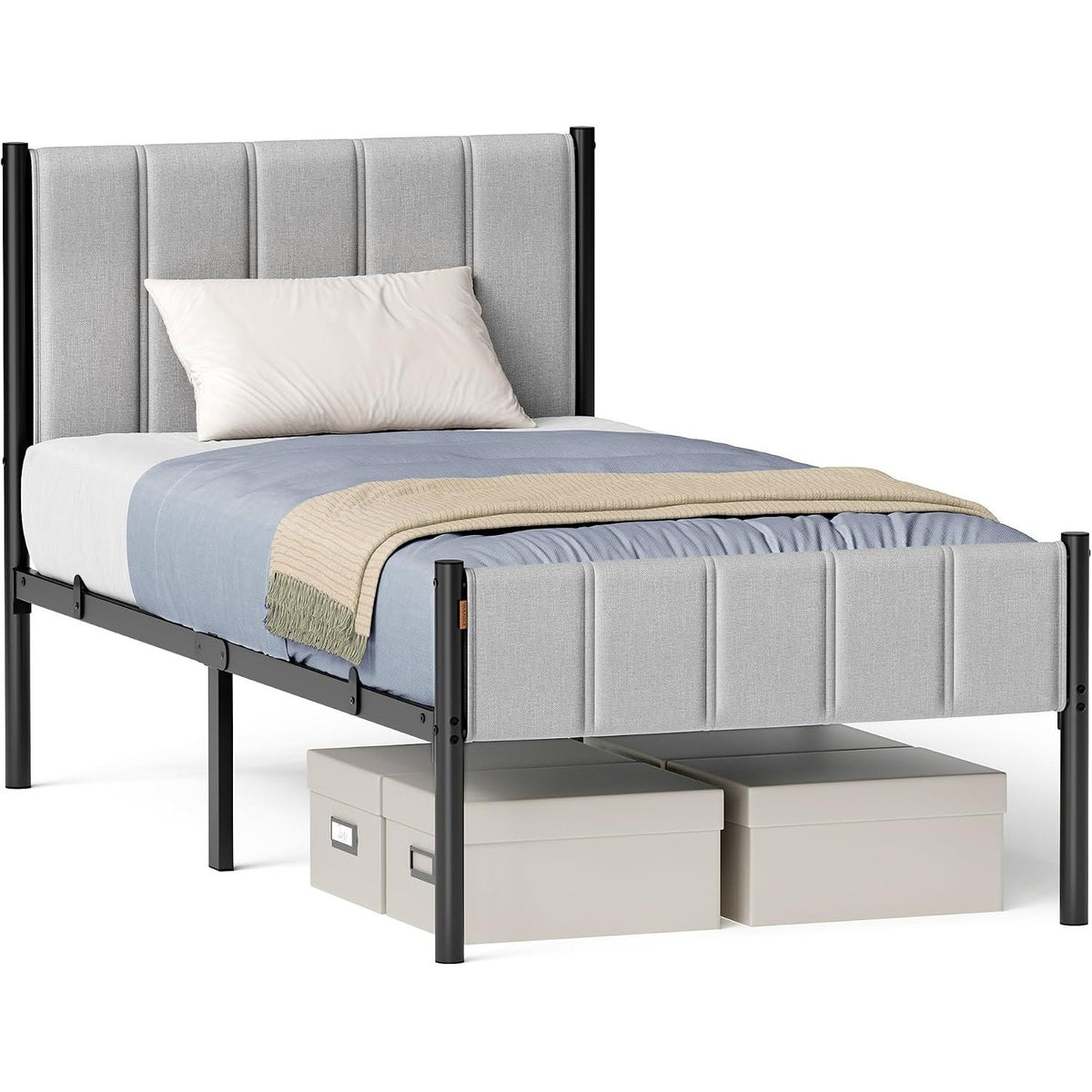 Einzelbettgestell 206x92x104 cm Stahl Taubengrau von Songmics