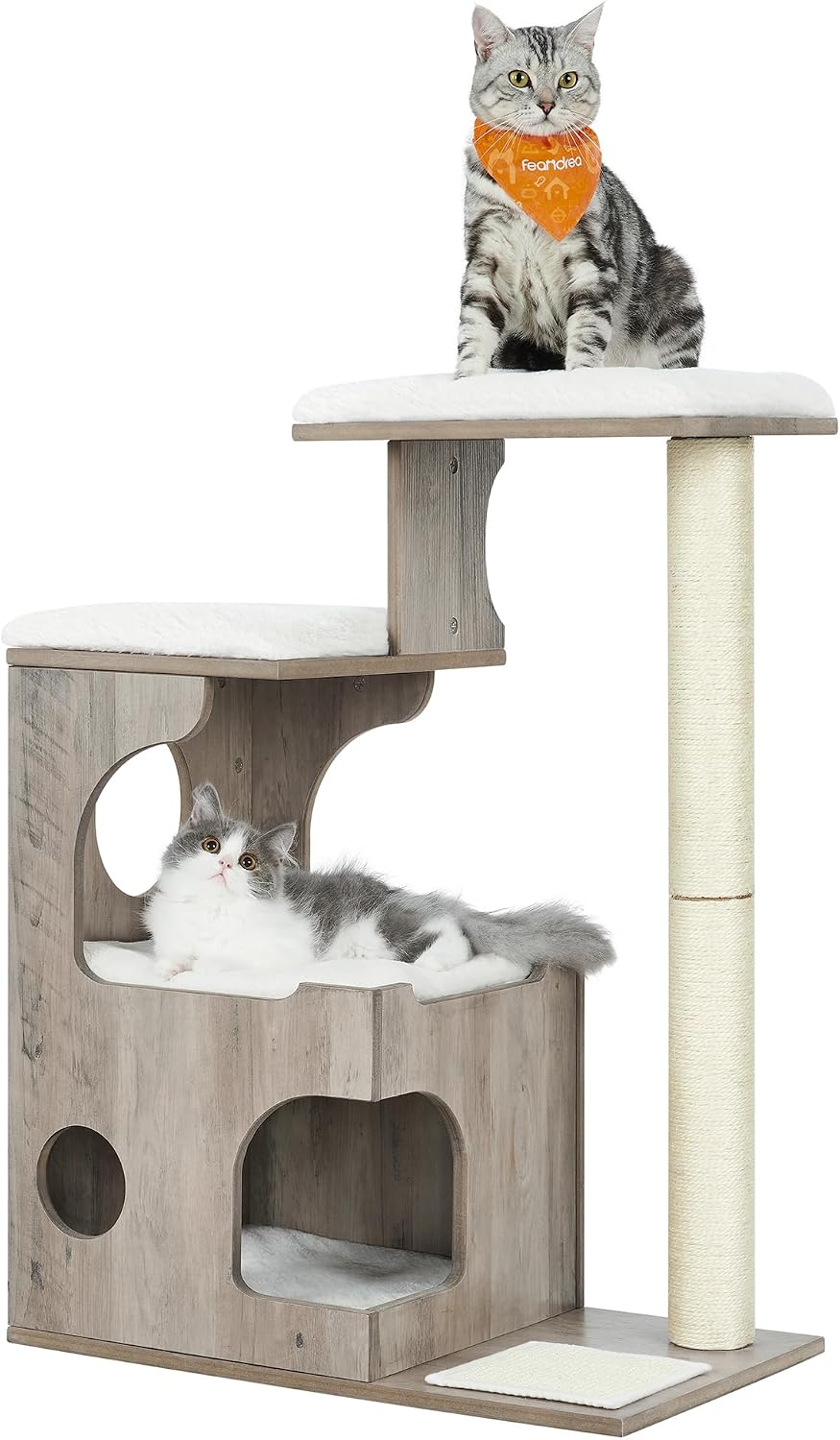 Kratzbaum 88 cm Katzenbaum mit Katzenhöhle Greige Weiss von Songmics