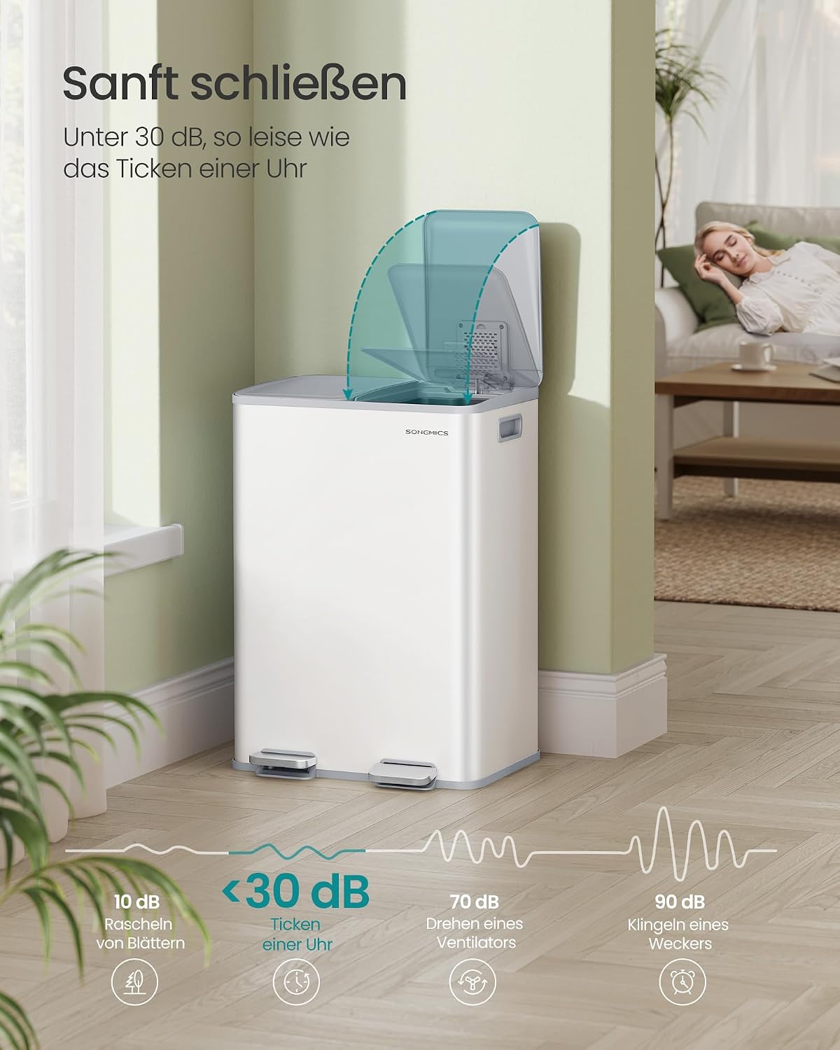 Abfalleimer 60 l 2 Fächer Treteimer Mülltrennung Weiss von Songmics