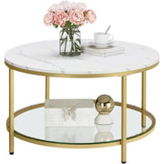 Couchtisch Glasplatte Marmor Optik Wohnzimmer Stauraum Gold von Songmics