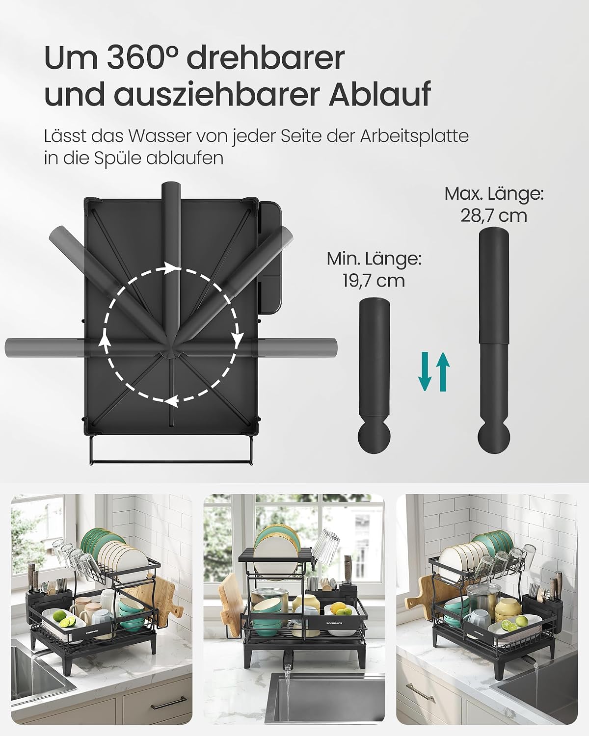 Geschirrabtropfgestell 2 Etagen 31x42x36,5 cm Schwarz von Songmics