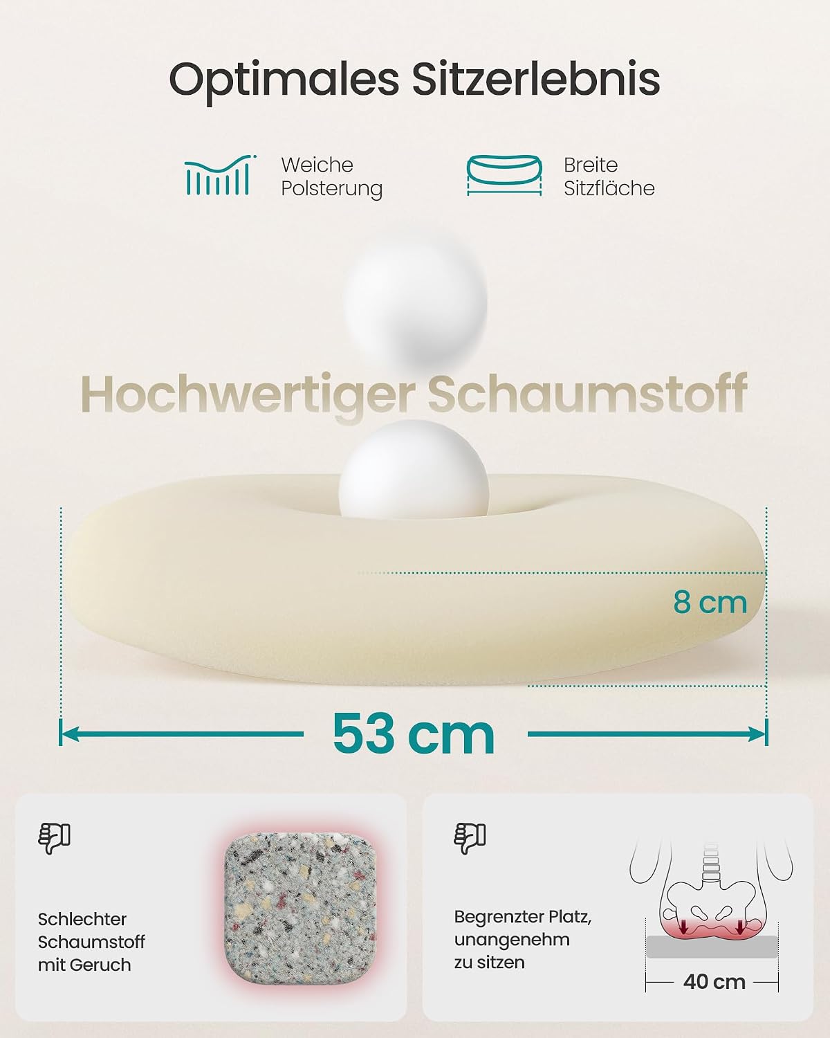 Ergonomischer Bürostuhl Kopfstütze Lendenstütze Beige von Songmics