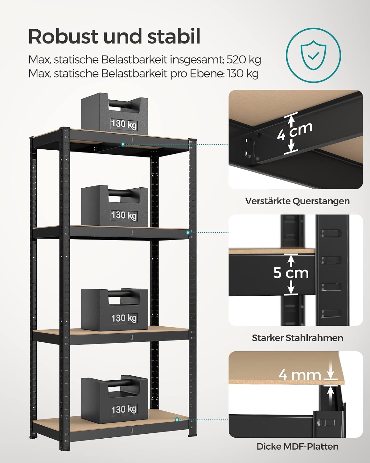 Schwerlastregal 2er Set Steckregal 40x80x160 cm Schwarz von Songmics