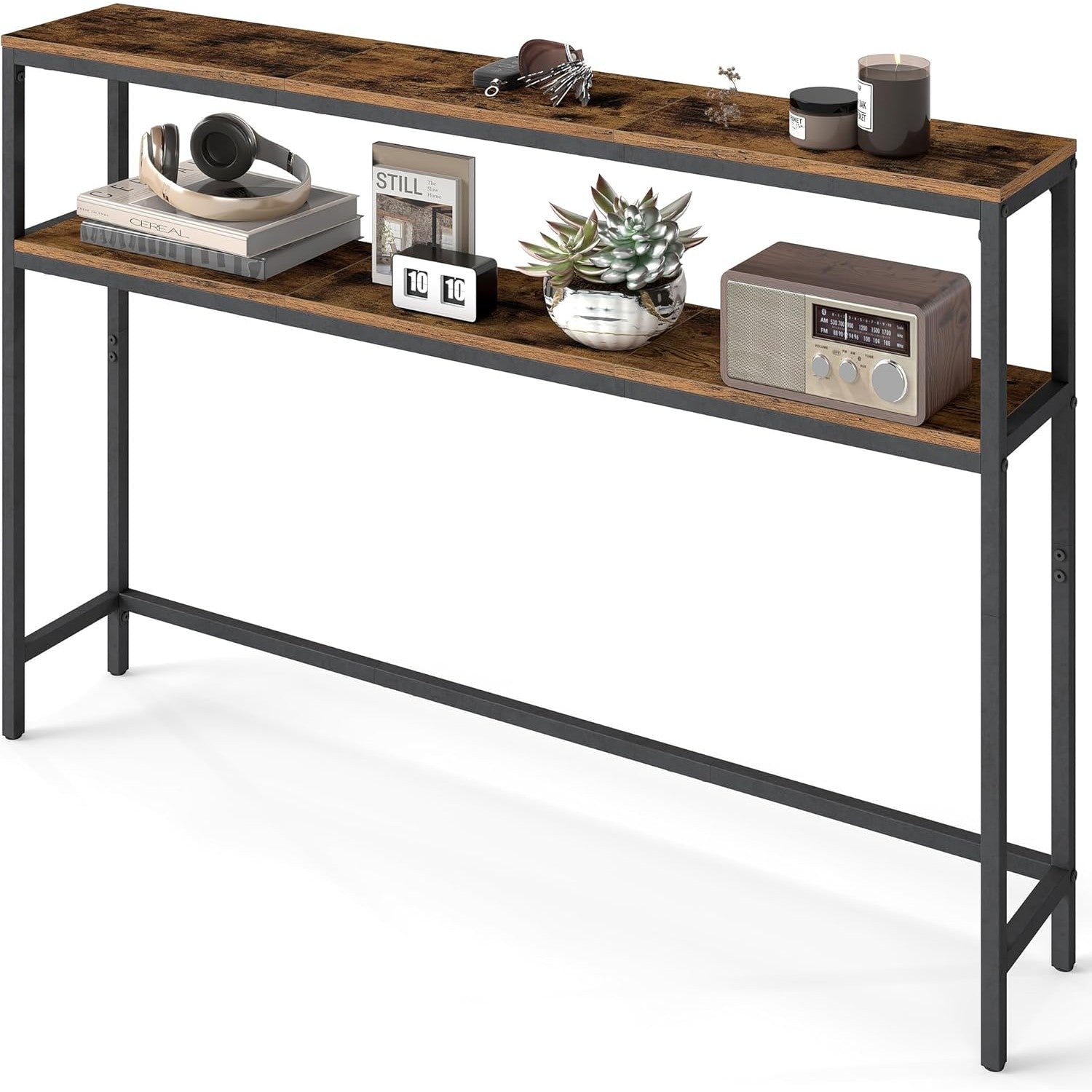 Konsolentisch schmal 2 Ablagen 120cm Flurtisch Vintage von Songmics