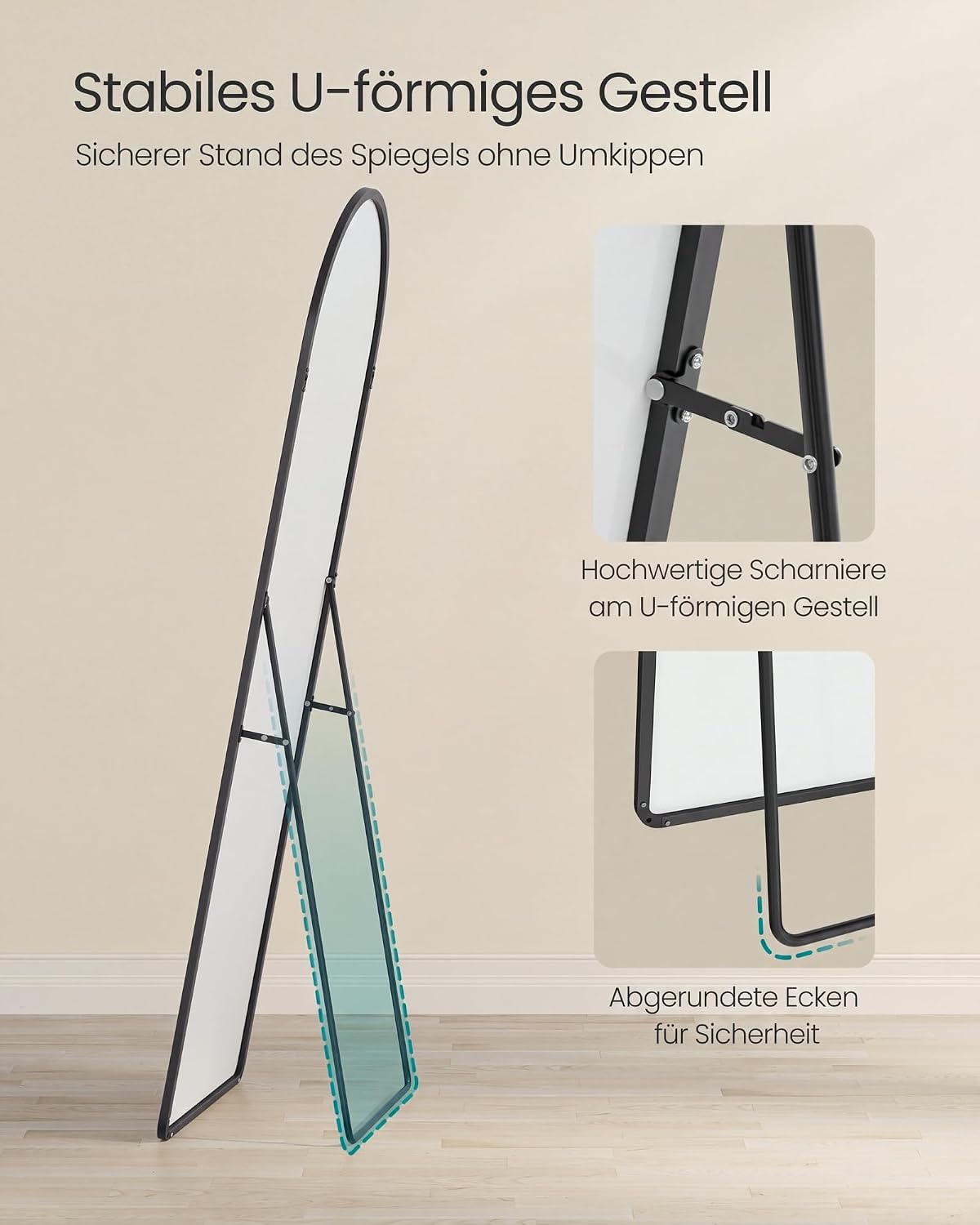 Ganzkörperspiegel 160x50 cm Standspiegel Mattschwarz von Songmics