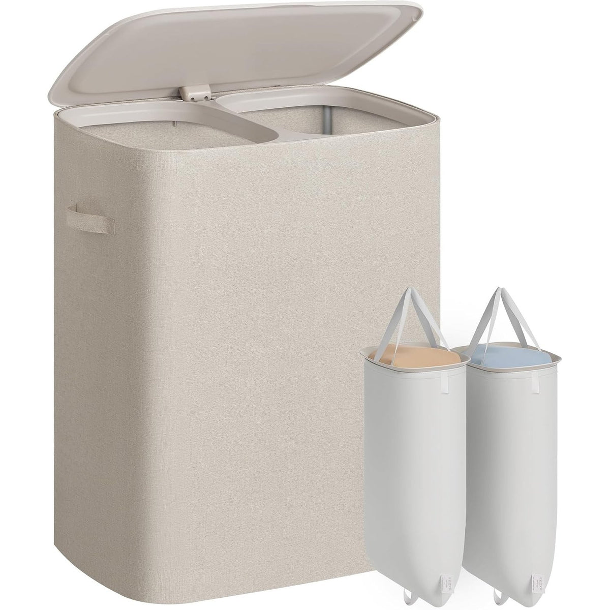 Wäschekorb 160 l 2 Fächer faltbar Cappuccino von Songmics