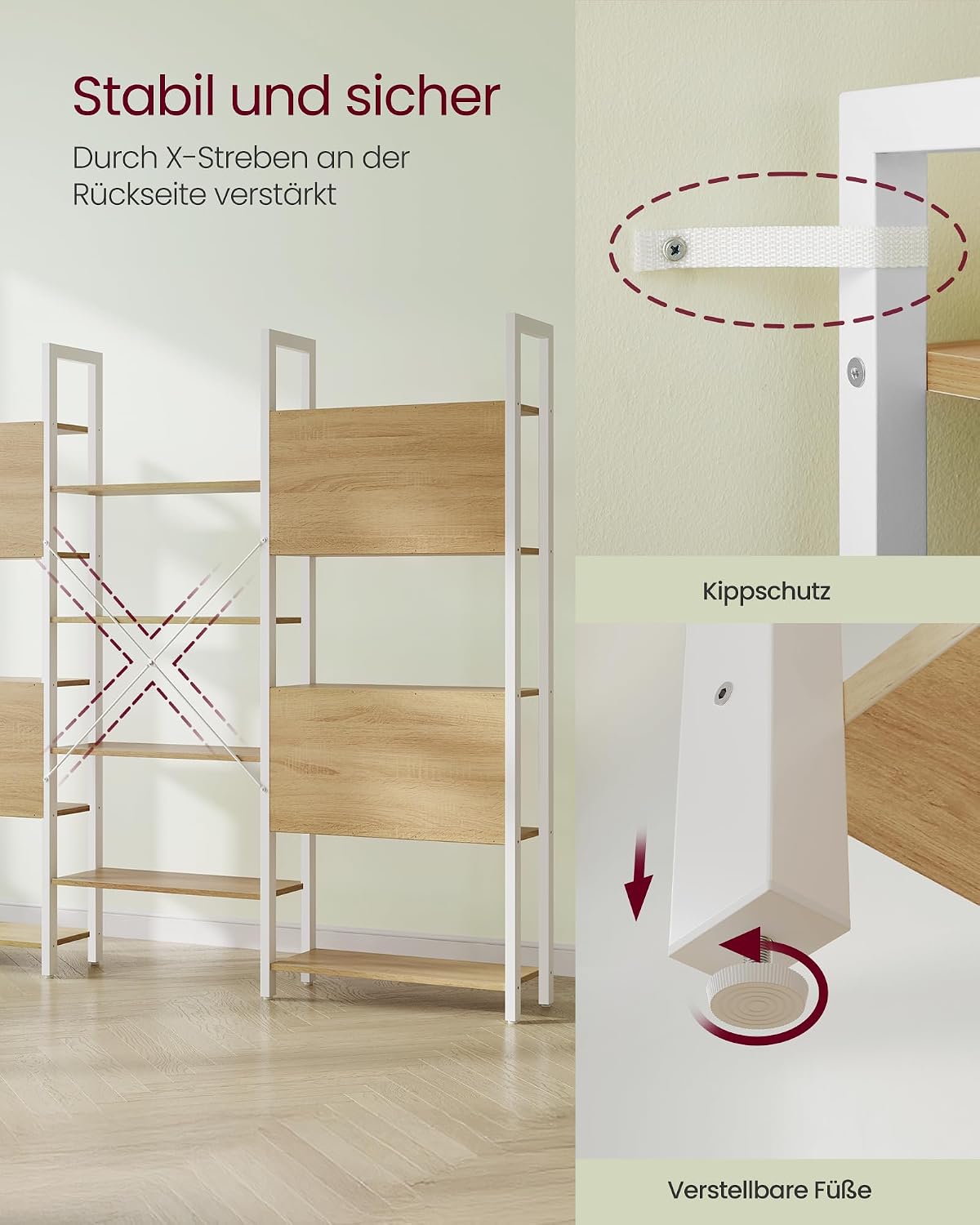 Bücherregal 14 Ablagen 158x24x166 cm Eiche Weiss von Songmics