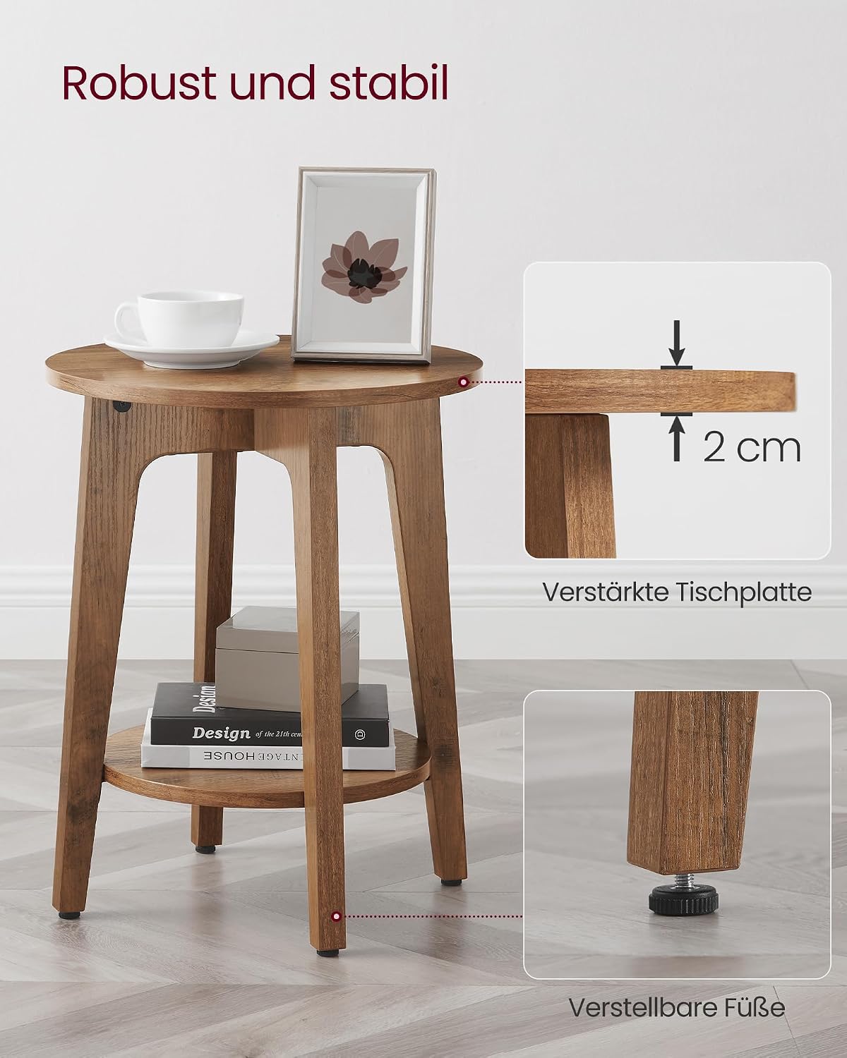 Beistelltisch rund 40x40x50 cm 2 Ebenen Honigbraun von Songmics