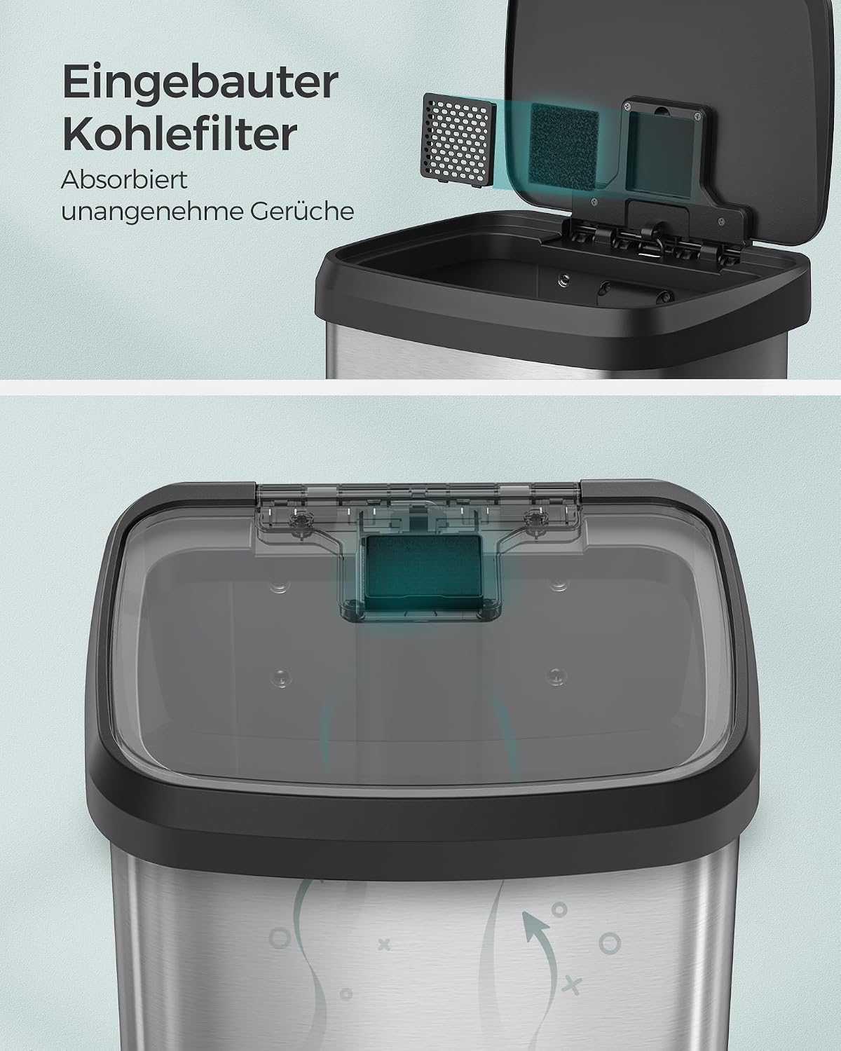 Abfalleimer 50 Liter mit Pedal Soft-Close Silber Schwarz von Songmics