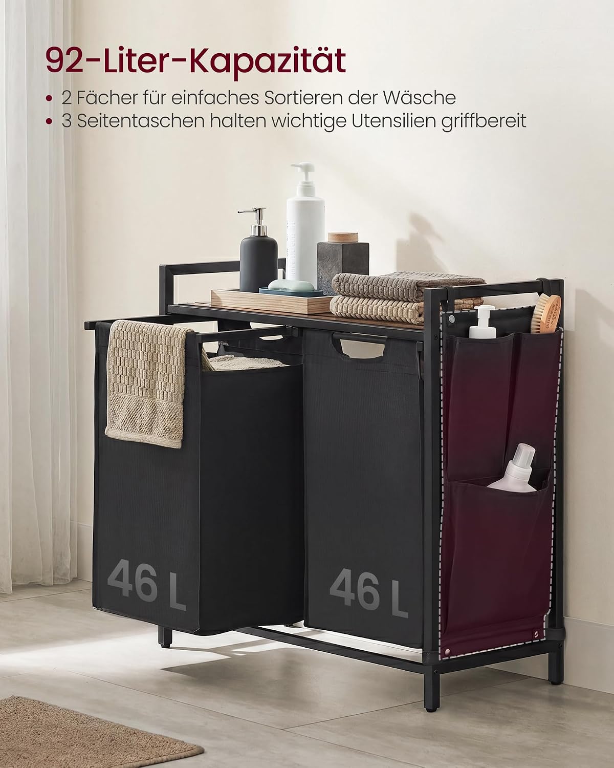Wäschesortierer 2 Fächer 71x33x72 cm Schwarz Braun von Songmics