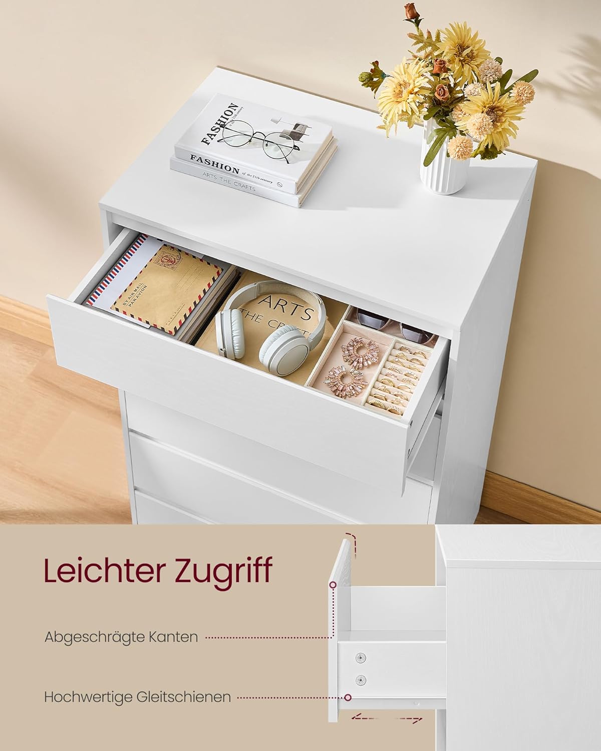 Kommode 5 Schubladen Schlafzimmer Schubladenschrank weiß von Songmics