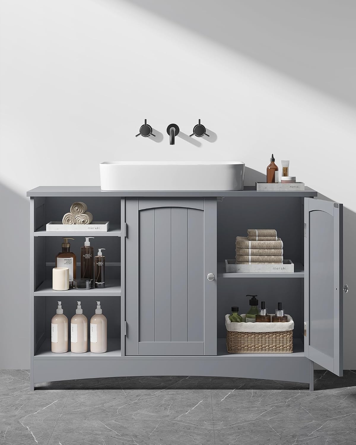 Waschbeckenunterschrank Badschrank 90x30x60 cm Taubengrau von Songmics