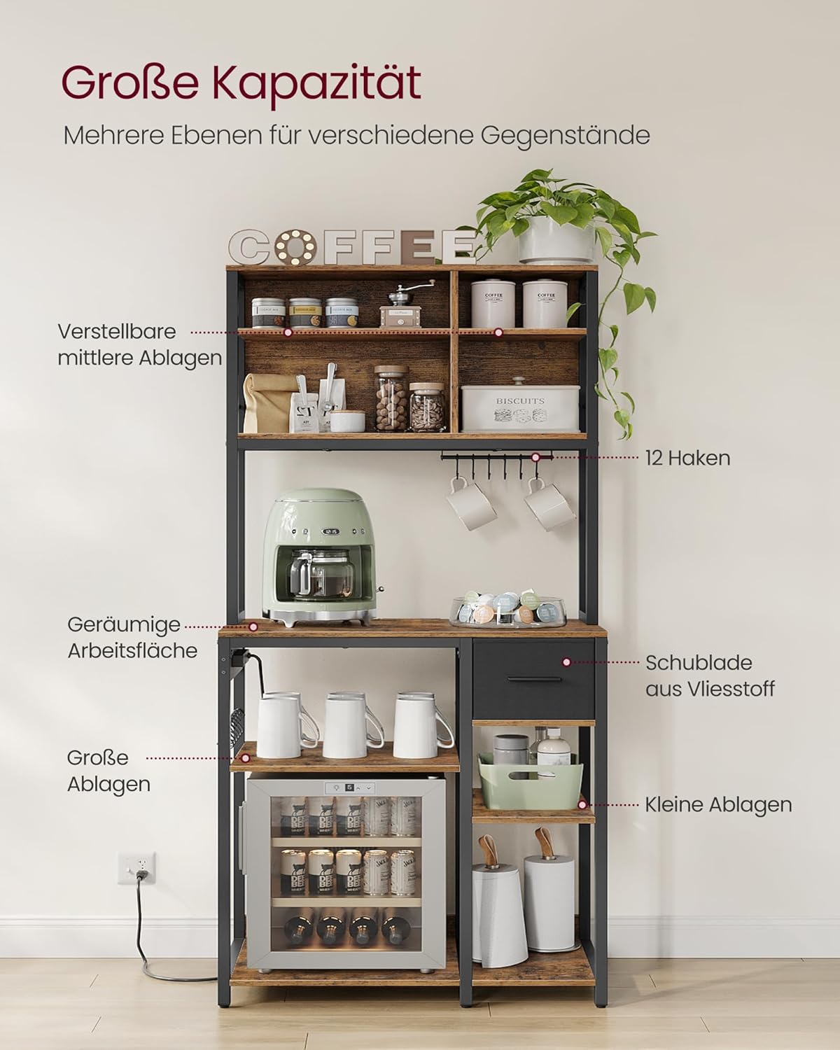 Küchenregal mit Steckdosen Standregal verstellbar 180 cm von Songmics