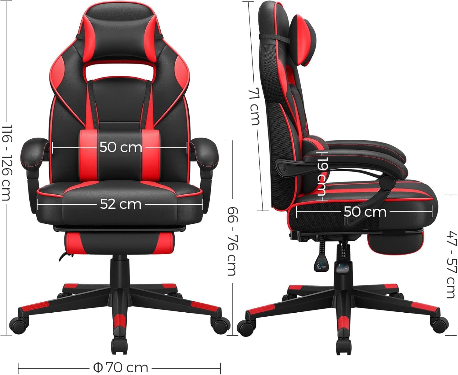 Gaming Stuhl mit Fußstütze und Kopfstütze ergonomisch von Songmics