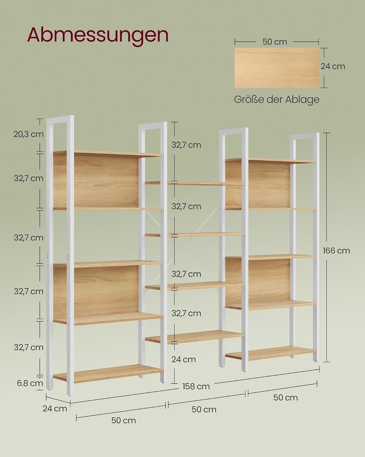 Bücherregal 14 Ablagen 158x24x166 cm Eiche Weiss von Songmics