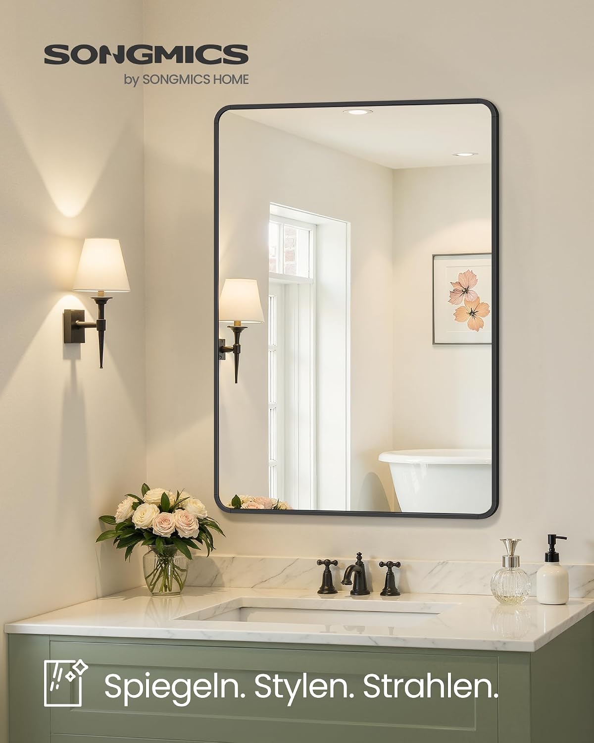 Wandspiegel 91x61 cm rechteckig Aluminium Schwarz von Songmics