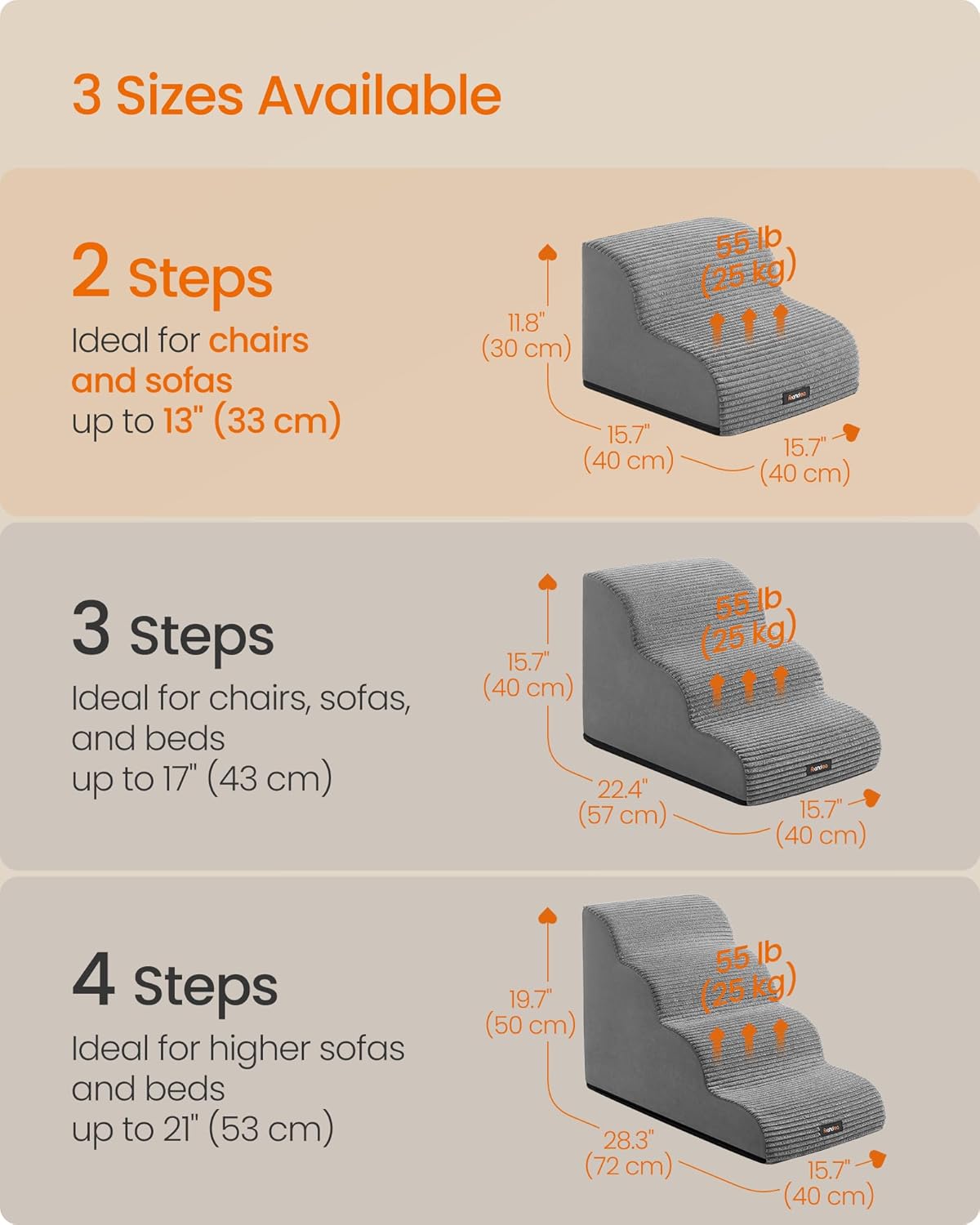 Haustiertreppe 2 Stufen Hundetreppe 40x40x30 cm Grau von Songmics