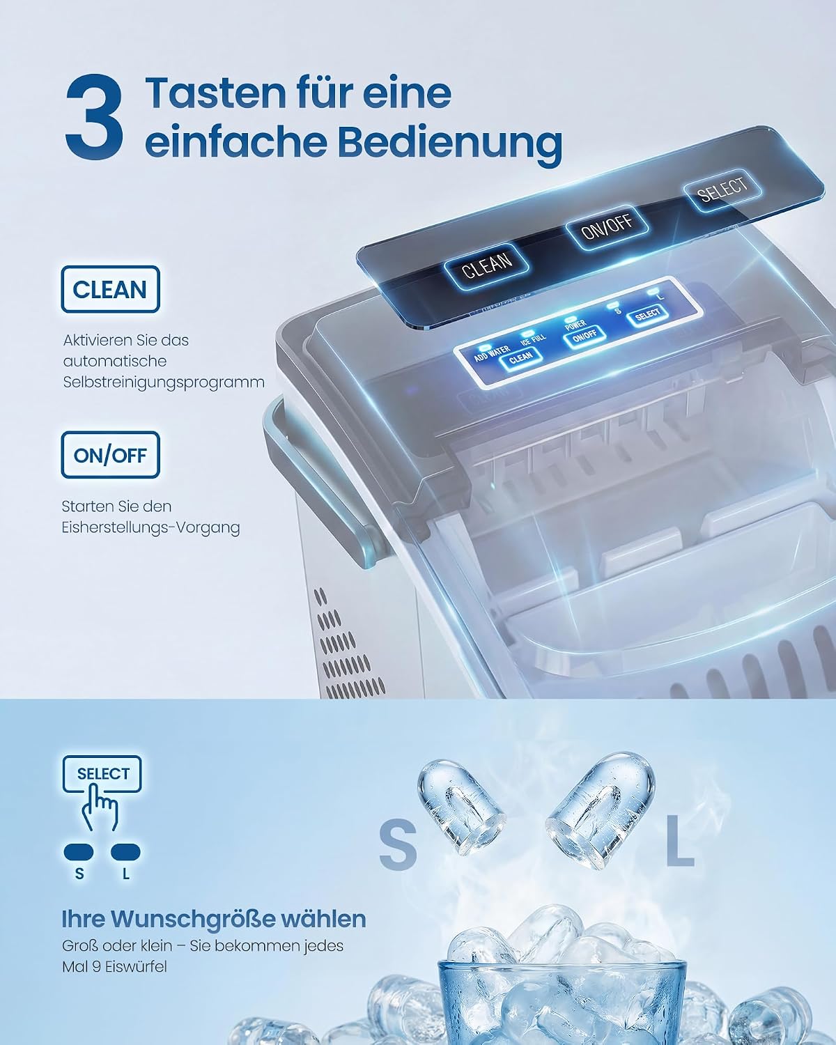 Eiswürfelmaschine 12 kg/24 h 2 Grössen Silber von Songmics