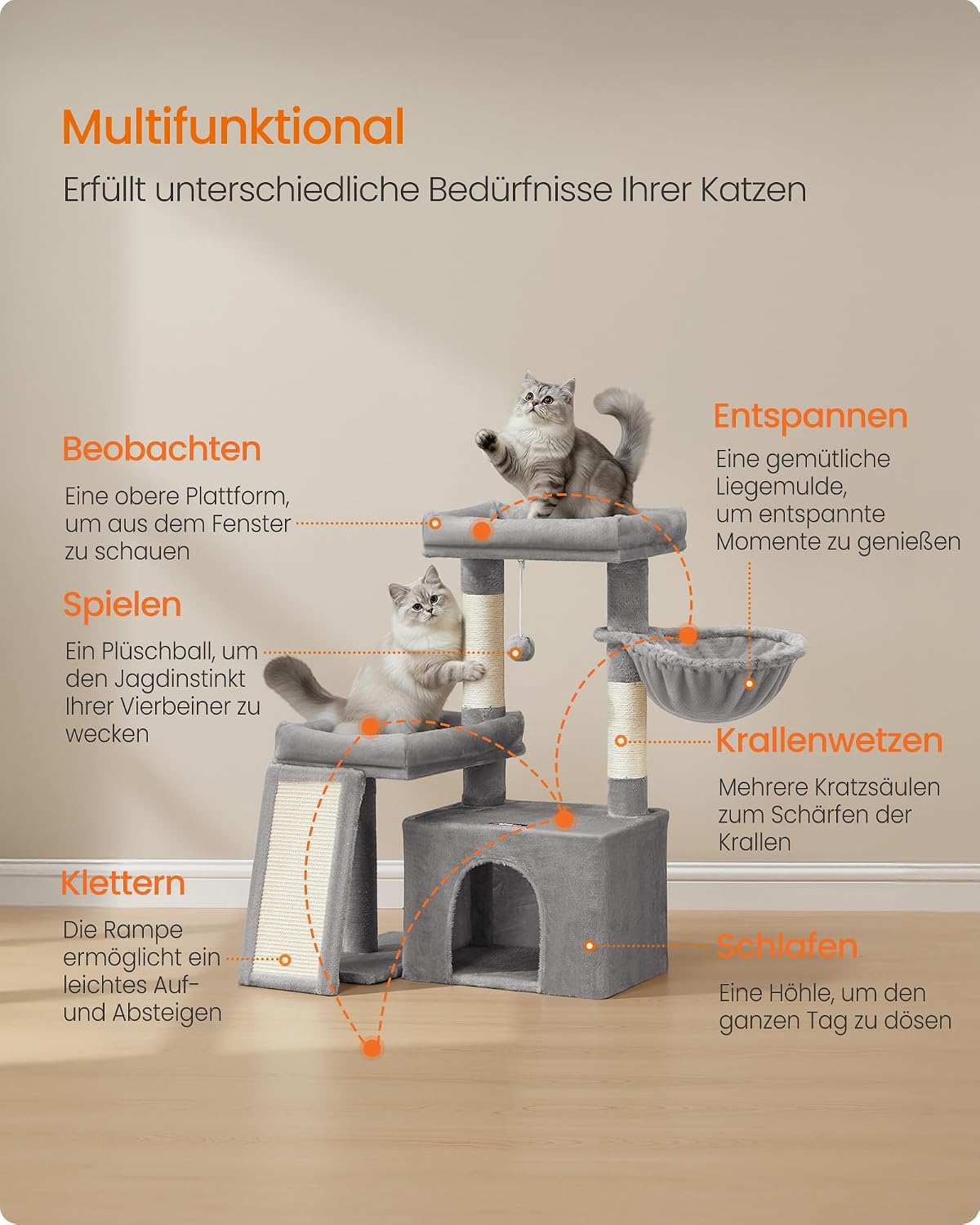 Kratzbaum 86 cm Katzenbaum Taubengrau mit Höhle von Songmics