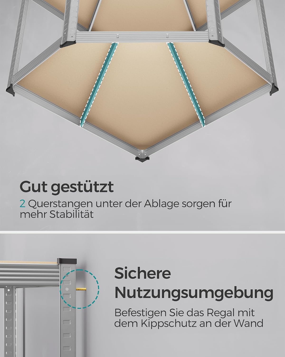 Eckregal 70x70x180 cm Schwerlastregal 875 kg Silber von Songmics