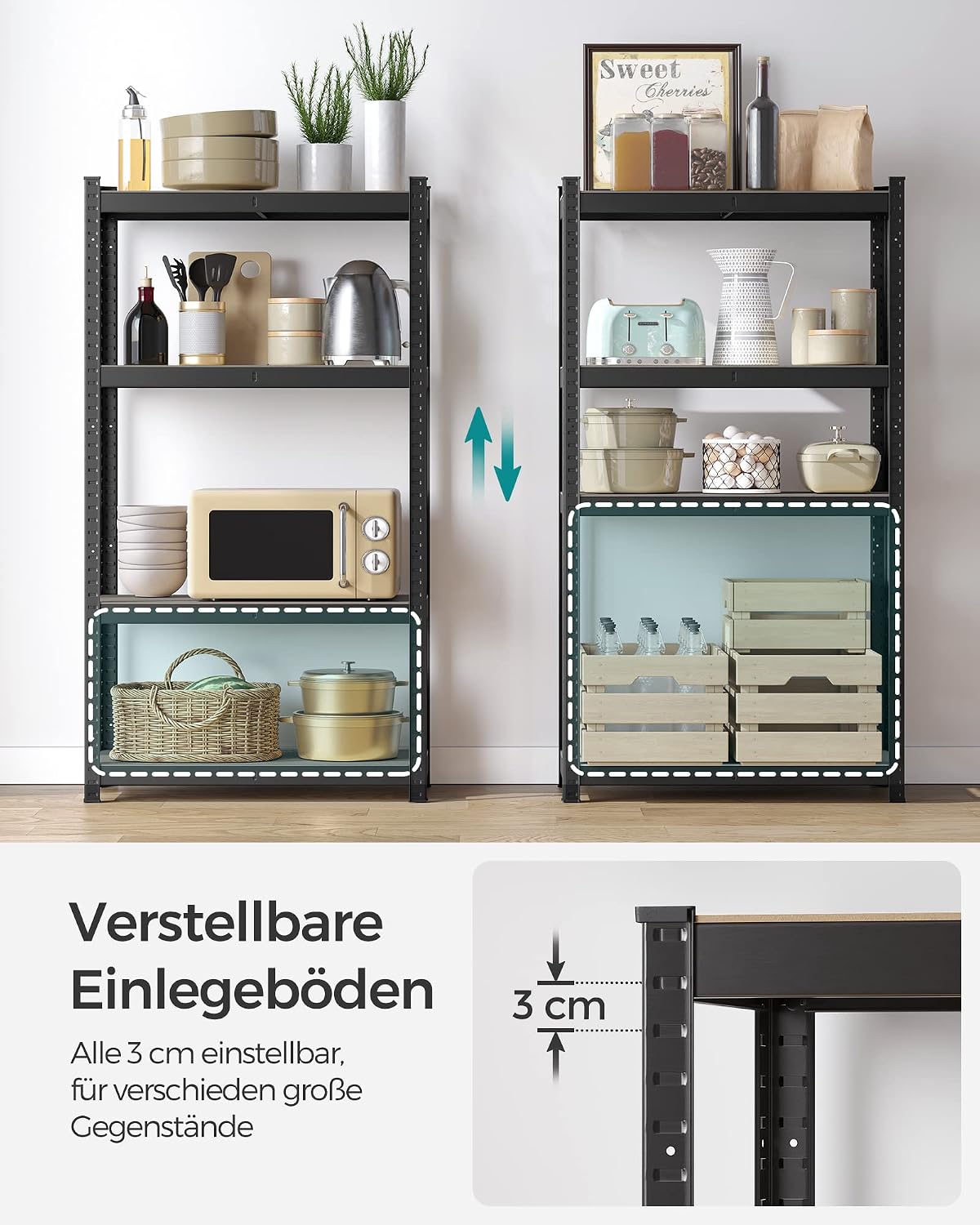 Schwerlastregal 2er Set Steckregal 40x80x160 cm Schwarz von Songmics