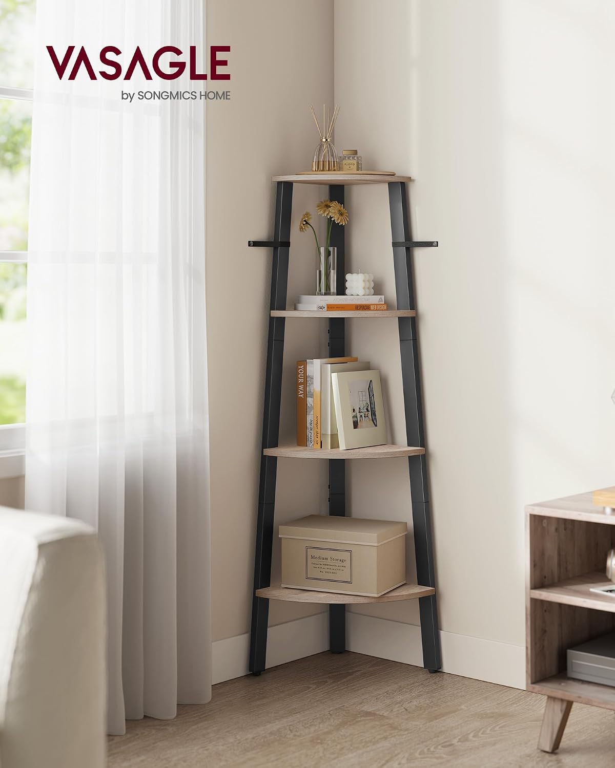 Eckregal 4 Ebenen 33x33x125 cm Greige Schwarz von Songmics