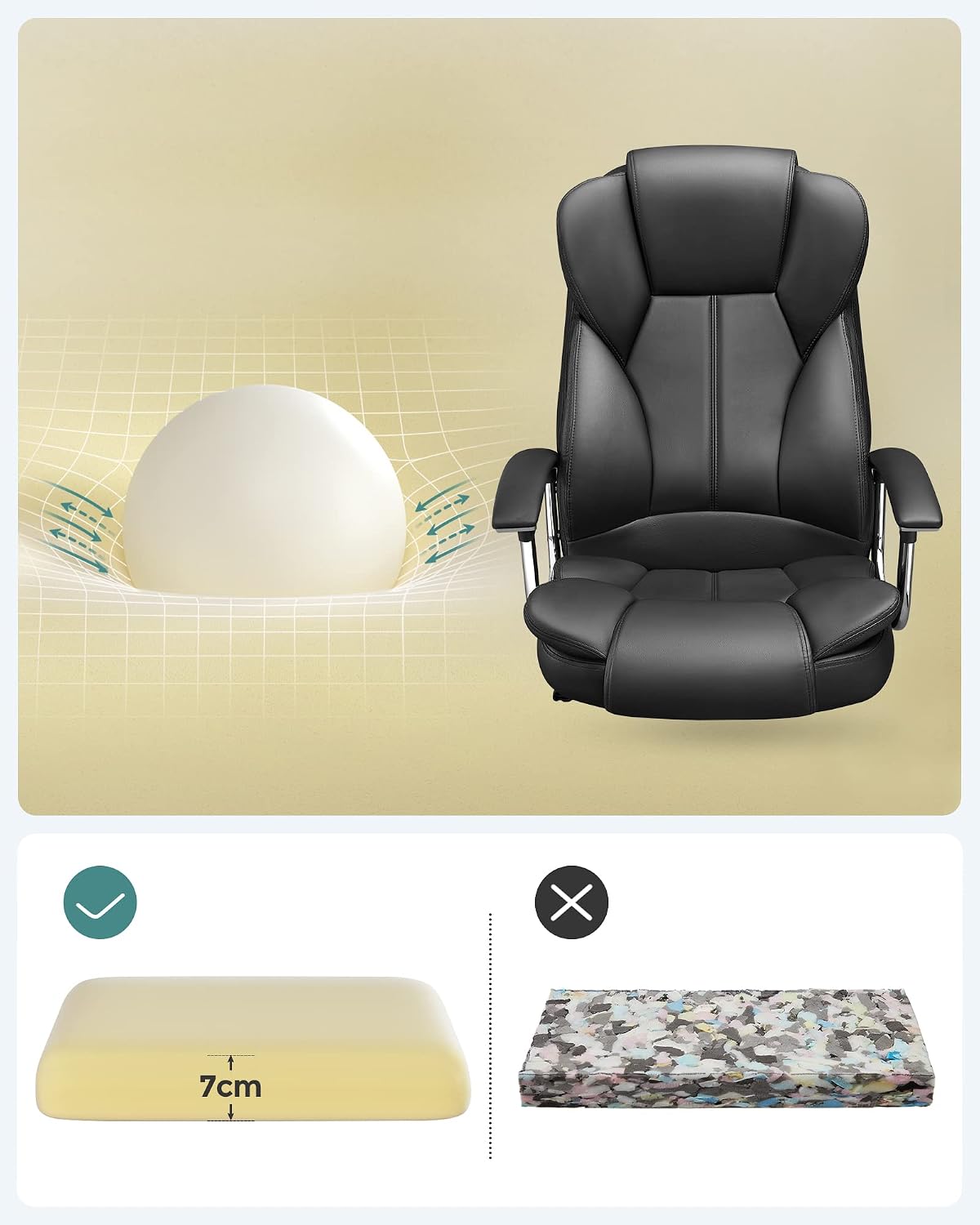 Bürostuhl ergonomisch 150 kg Schwarz Kopfstütze von Songmics