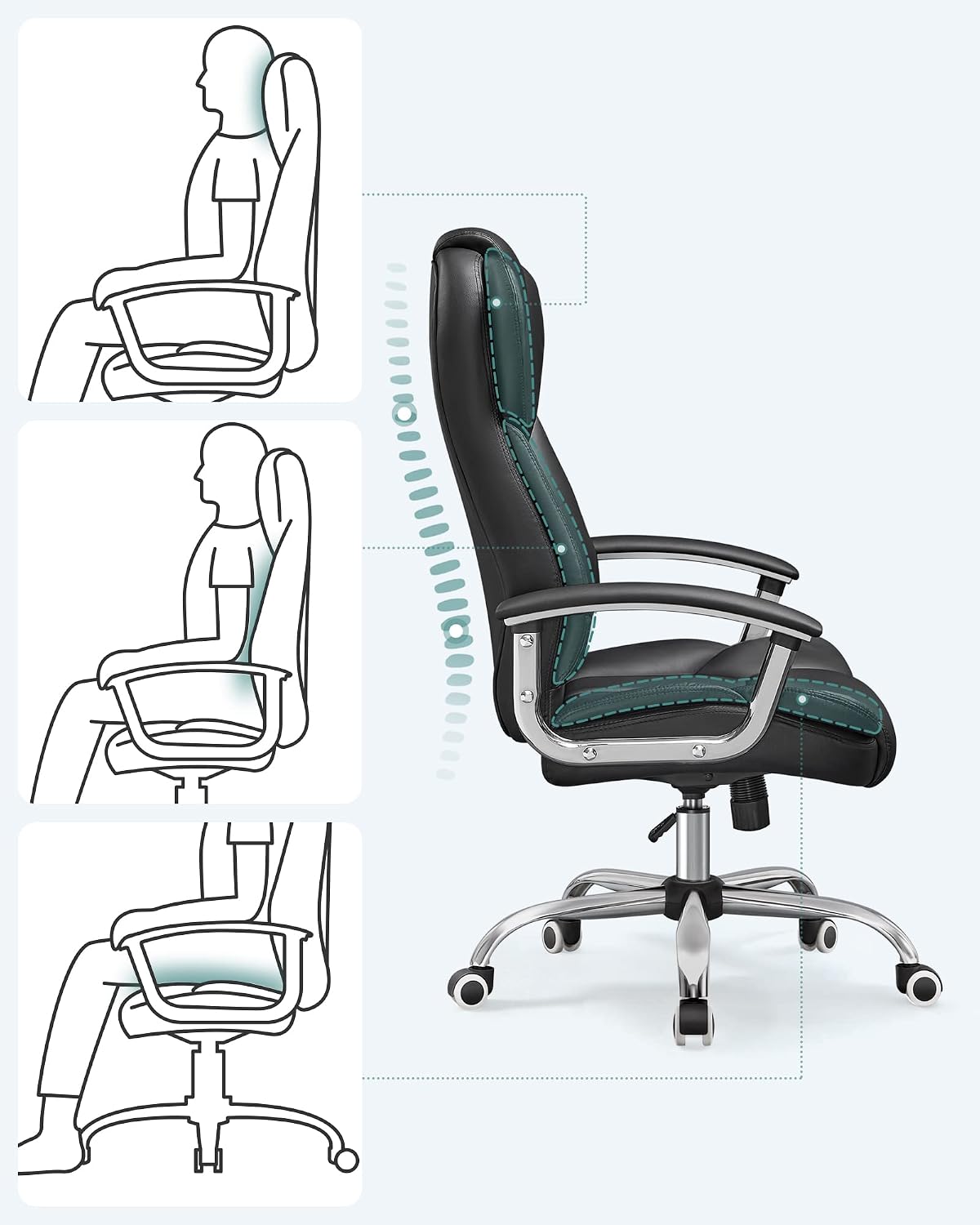 Bürostuhl ergonomisch 150 kg Schwarz Kopfstütze von Songmics