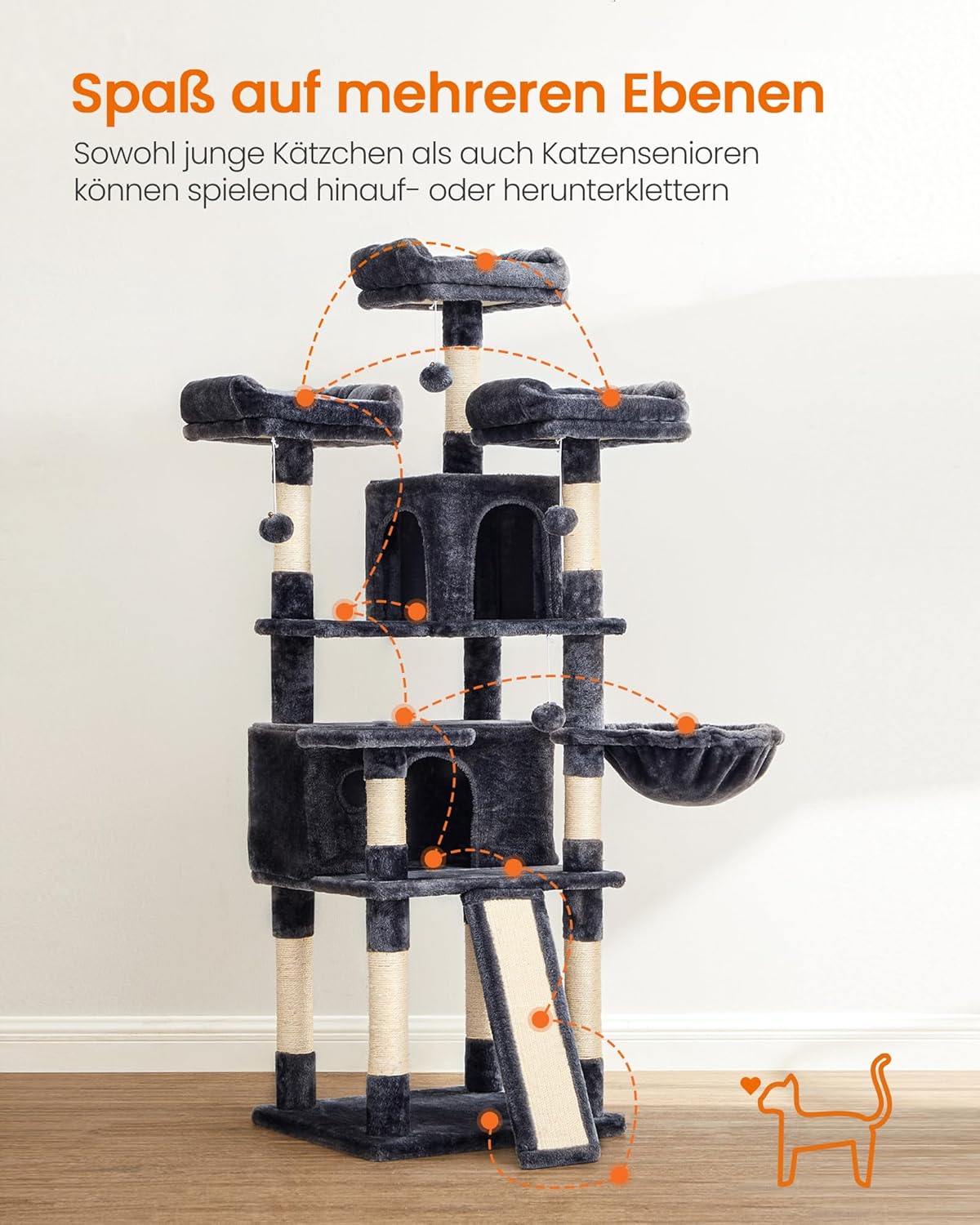 Kratzbaum XXL 169 cm Katzenbaum Rauchgrau von Songmics