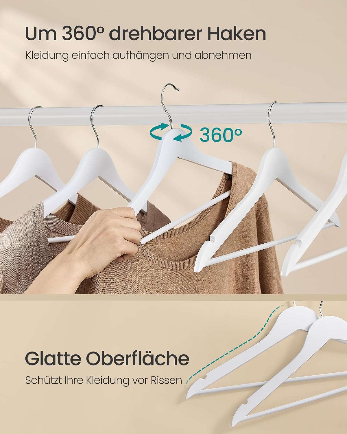 Kleiderbügel Set 30 Stück Birkenholz cloud-weiss 360° von Songmics