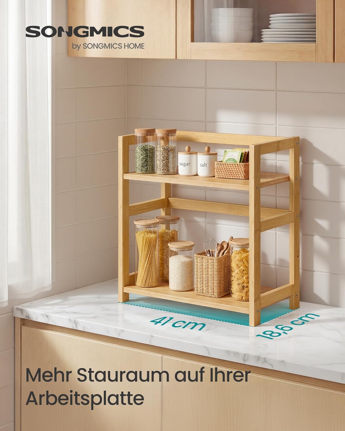 Gewürzregal 2 Etagen 41x41x18,6 cm Bambus Natur von Songmics