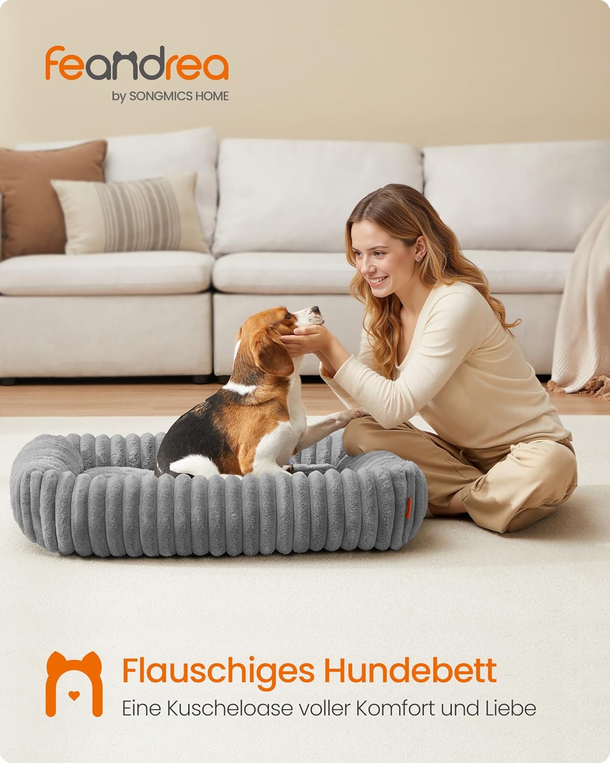 Orthopädisches Hundebett waschbar flauschig 91x68x18 cm grau von Songmics
