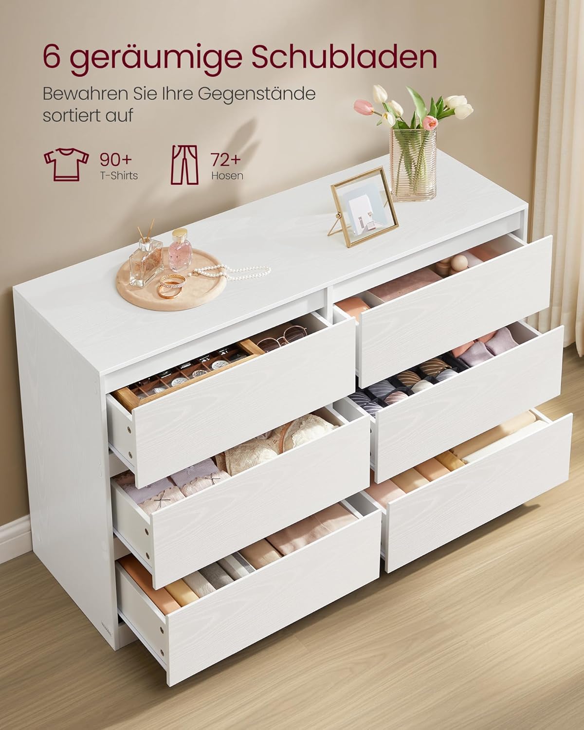 Kommode 6 Schubladen Schlafzimmer Schubladenschrank weiß von Songmics