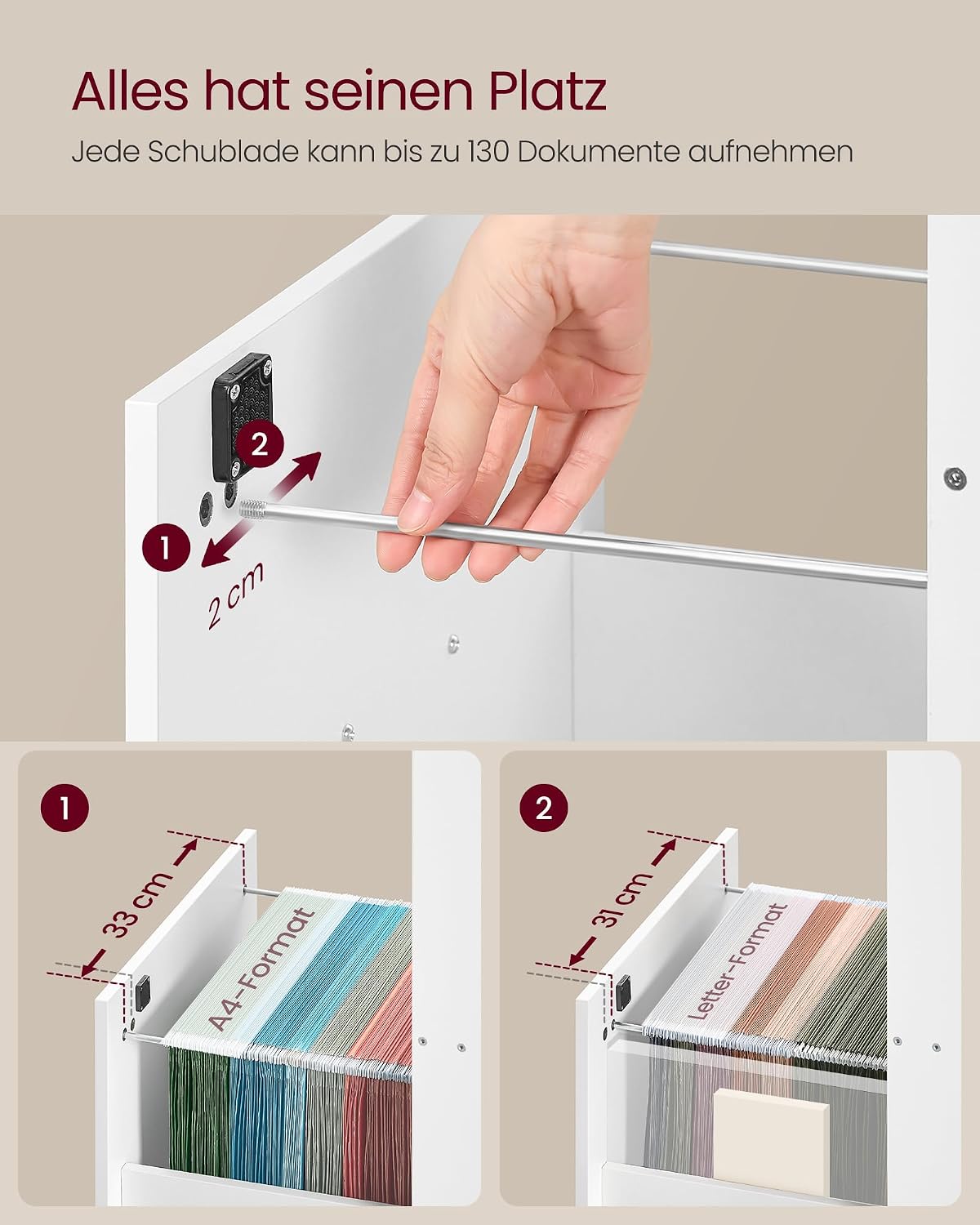 Aktenschrank 3 Schubladen A4 abschliessbar Wolkenweiss von Songmics