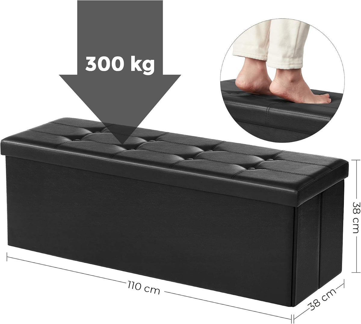 Aufbewahrungsbank 110x38x38 cm Sitztruhe Schwarz von Songmics