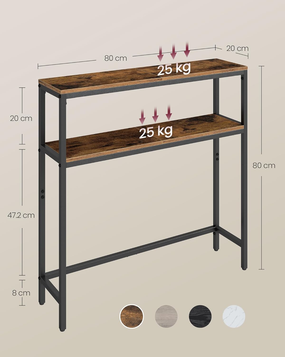 Konsolentisch schmal 2 Ablagen 80cm Flur Wohnzimmer von Songmics