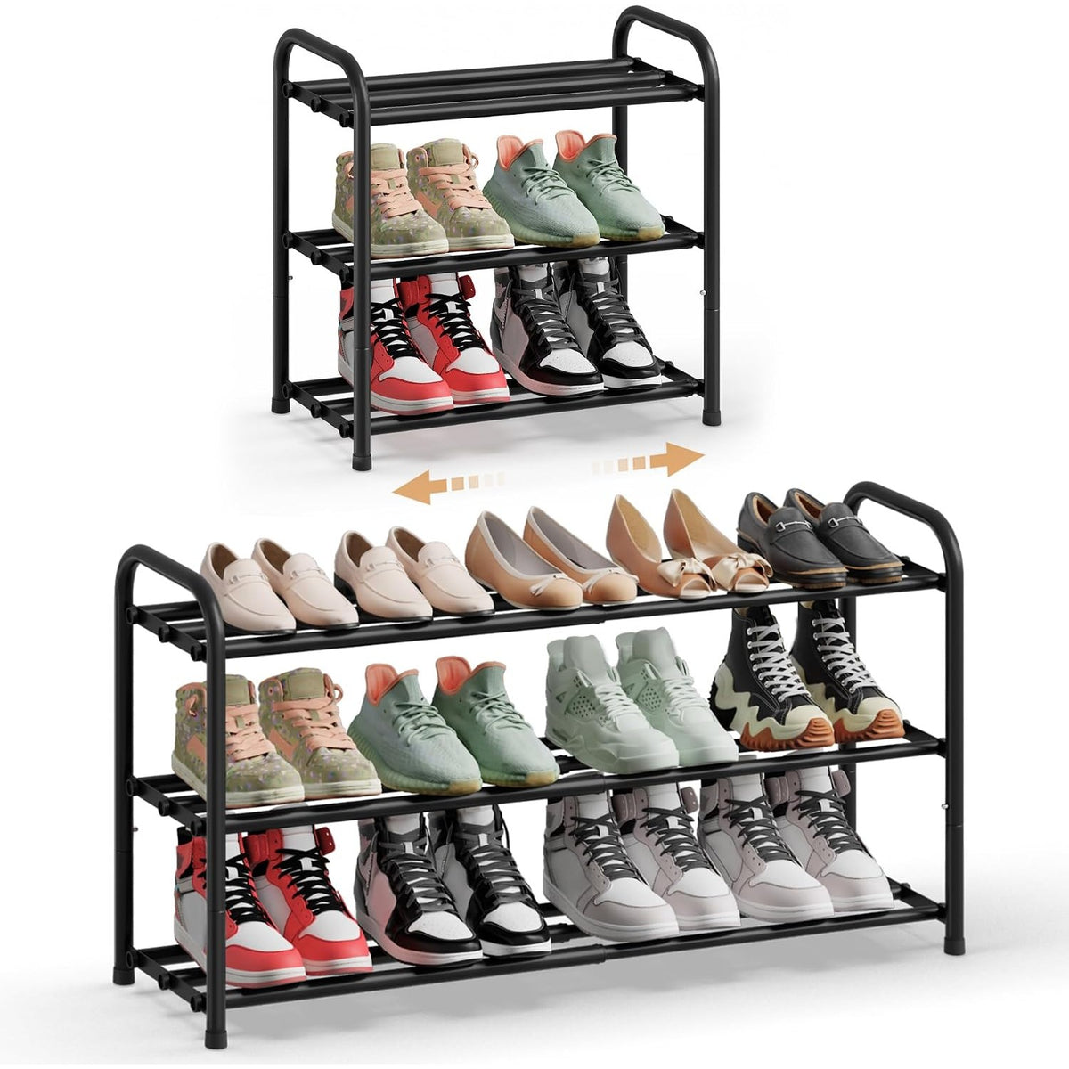 Schuhregal 3 Ebenen ausziehbar 44,5-82,4 cm Schwarz von Songmics