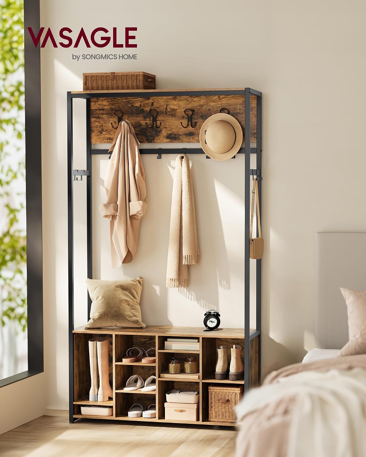 Garderobe mit Sitzbank Schuhablagen 100x32x180 cm Braun von Songmics