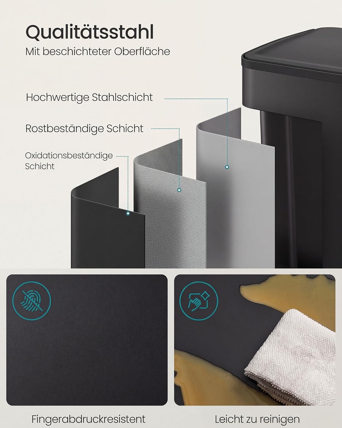 Abfalleimer 60 l 2 Kammern Treteimer Tintenschwarz von Songmics