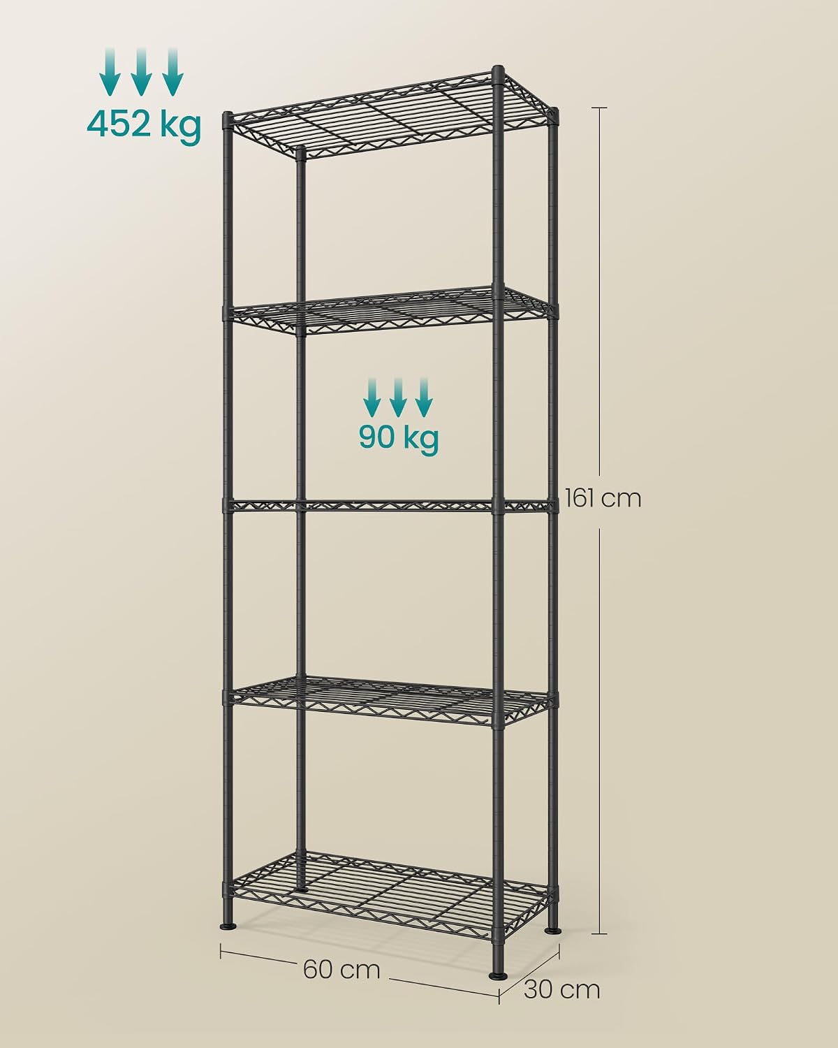 Lagerregal 5 Ebenen Steckregal 60x30x161 cm Schwarz von Songmics