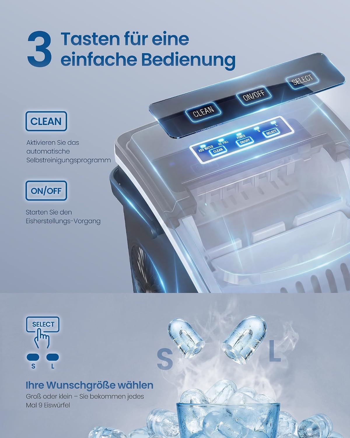 Eiswürfelbereiter 12 kg/24h 9 Würfel 6 Min Schwarz von Songmics