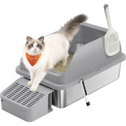 Katzentoilette Edelstahl 62x42x30 cm Schiefergrau von Songmics