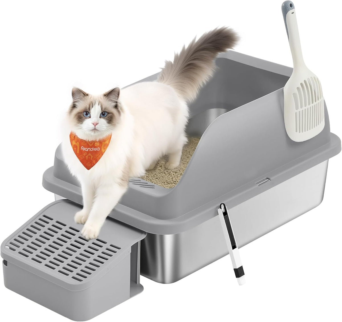Katzentoilette Edelstahl 62x42x30 cm Schiefergrau von Songmics