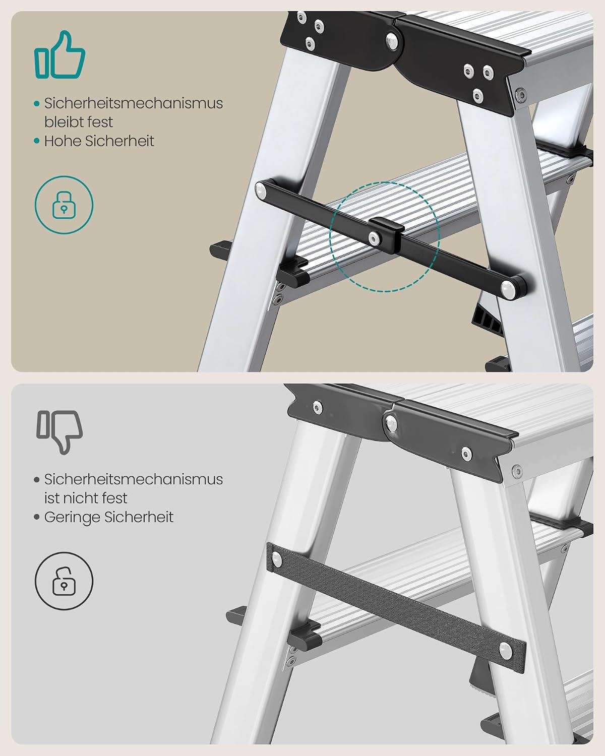 Klappbare Doppelstufenleiter 2 x 3 Stufen Aluminium von Songmics
