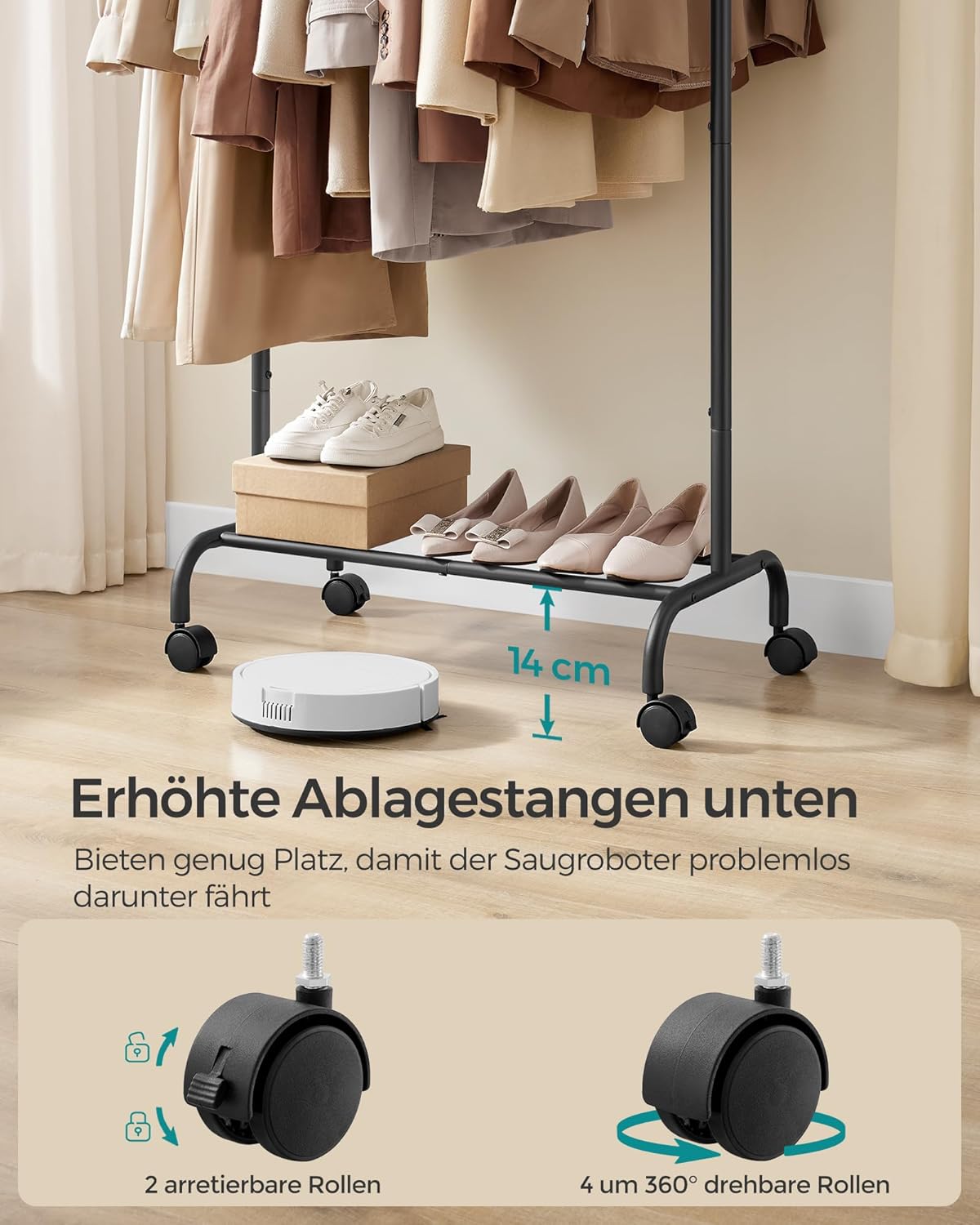 Kleiderständer auf Rollen ausziehbar Stahl schwarz von Songmics