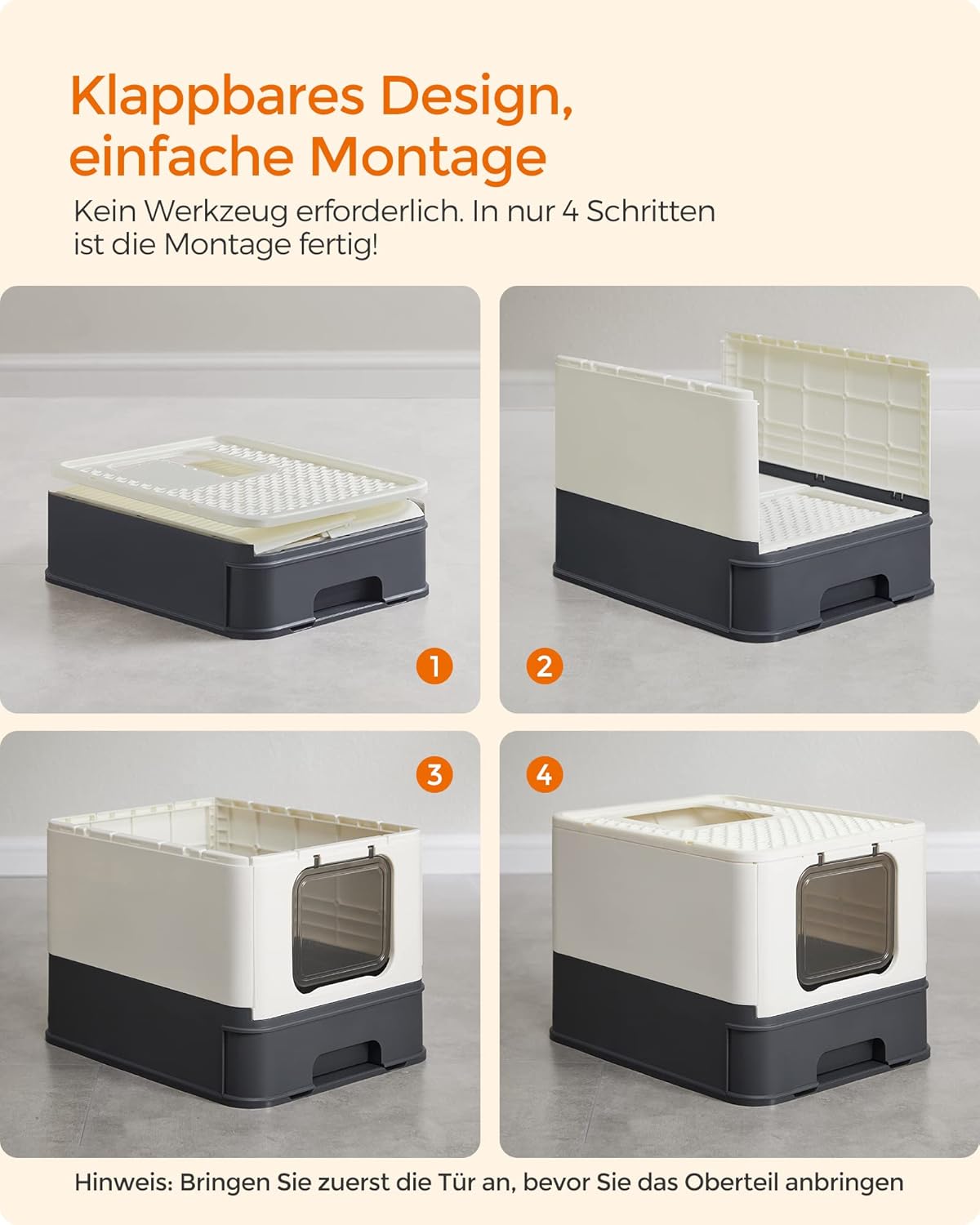 Katzentoilette mit Deckel Schaufel Bürste bis 15 kg beige von Songmics