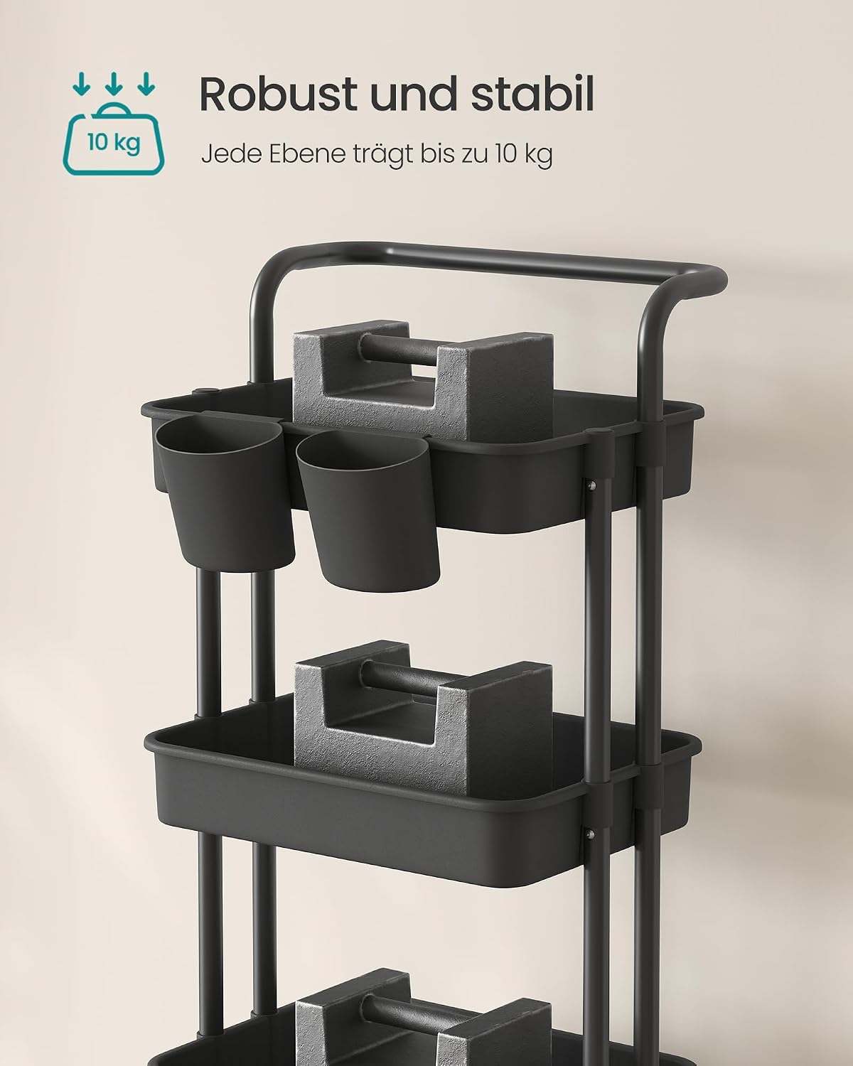 Rollwagen 4 Ablagekörbe 42,5x35,7x115 cm Schwarz von Songmics